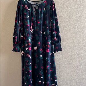 Eloquii Navy Blue Floral Print Midi Dress Keyhole Tie Neck Size 20 NWT